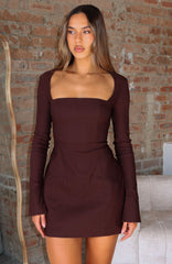 Living For Love Long Sleeve Mini Dress Chocolate