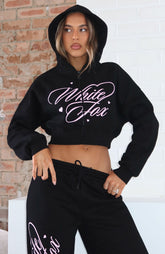 Love You Regardless Cropped Zip Front Hoodie Black