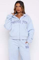Lucky Ones Boxy Zip Front Hoodie Baby Blue