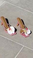 Megan Orchid Mules Pink Satin/White