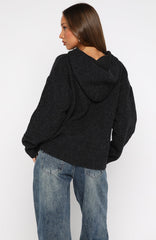 Off To Better Things Oversized Knit Hoodie Charcoal