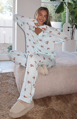Pillow Talk Printed Long Sleeve Pyjama Set Blueberry Breakfast