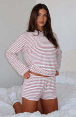 Slow Life Pyjama Shorts Pink/White Stripe