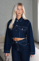 Something To Prove Cropped Denim Jacket Dark Indigo