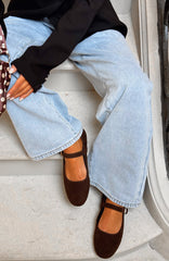 Tayla Ballet Flats Chocolate Faux Suede