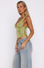 The Glitterati Beaded Top Chartreuse