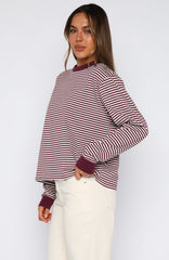 Touchdown Long Sleeve Tee Plum Stripe