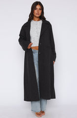 Walk By Me Oversized Coat Charcoal Pinstripe