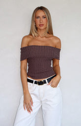 What I Want To Hear Off Shoulder Knit Top Cocoa