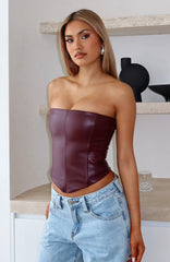 Wipe My Mind Strapless PU Bustier Deep Plum