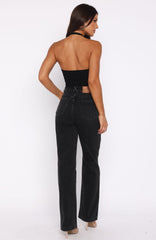 Alyssa High Rise Straight Leg Jeans Black Acid