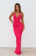 Waste A Moment Halter Maxi Dress Hot Pink