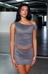 Sweetest Love Faux Suede Mini Skirt Slate