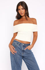 What I Want To Hear Off Shoulder Knit Top Cream