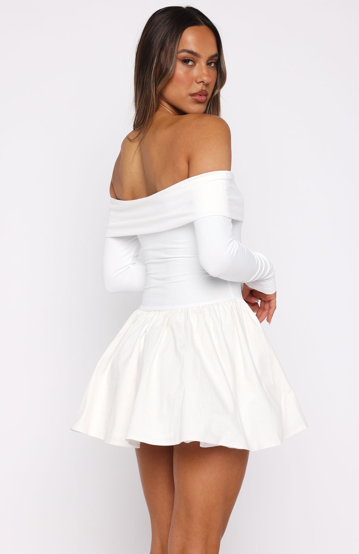Big Reveal Long Sleeve Mini Dress Off White