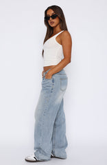 Bring The Style Low Rise Wide Leg Jeans Light Blue Wash