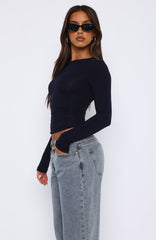 Only For Tonight Long Sleeve Top Navy