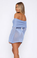 Can't Leave Me Long Sleeve Boucle Mini Dress Cornflower Blue