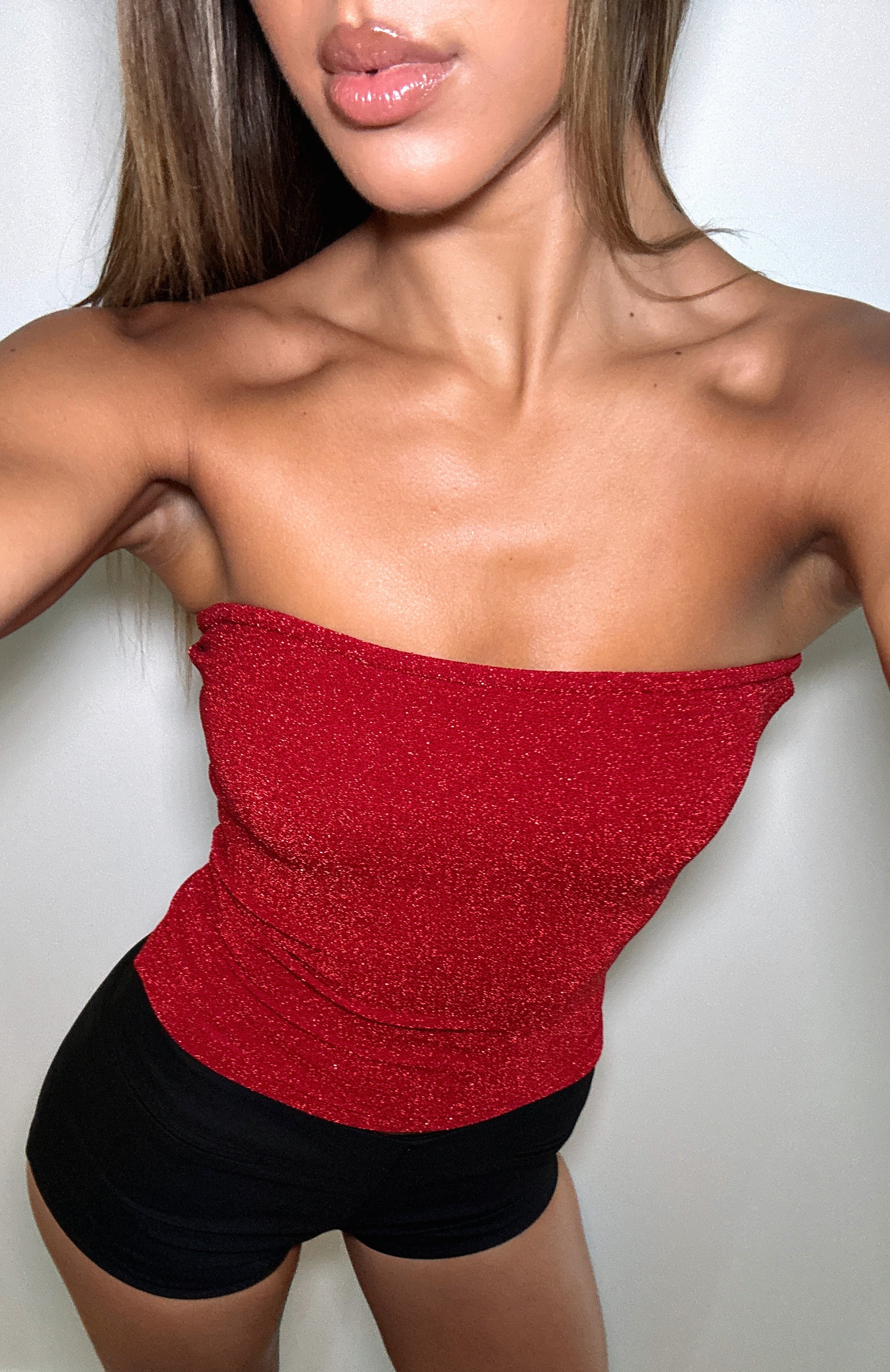 Passing By You Strapless Top Red