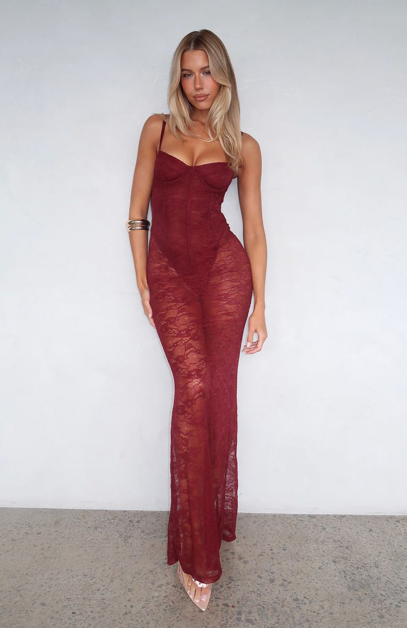 In The Atmosphere Lace Dress Wine