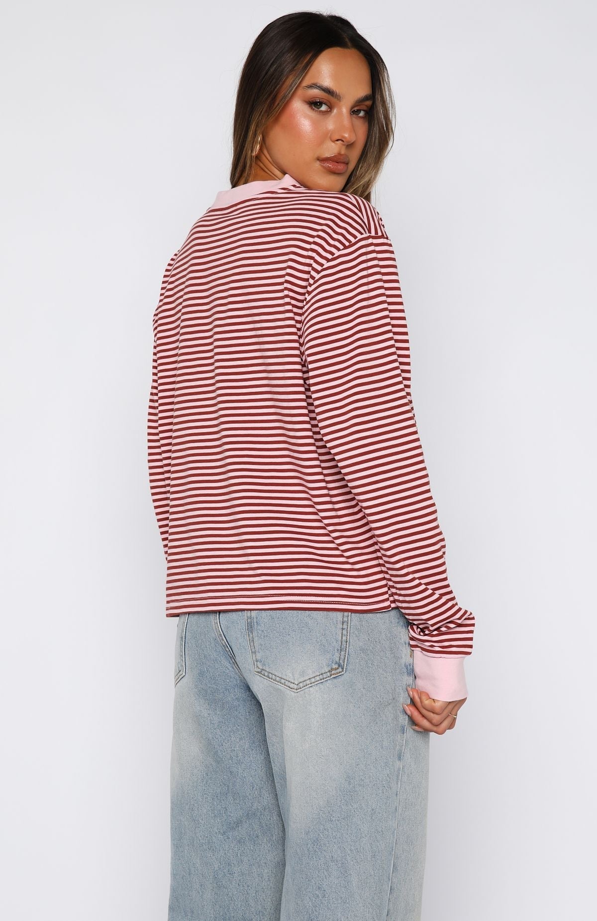 Touchdown Long Sleeve Tee Pink Stripe