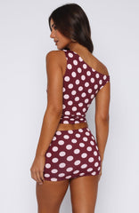 Stay With You Top Burgundy Polka Dot