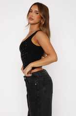 Never Knew You Diamante Tank Top Black