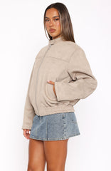 Watchin' Out Faux Suede Bomber Jacket Sand