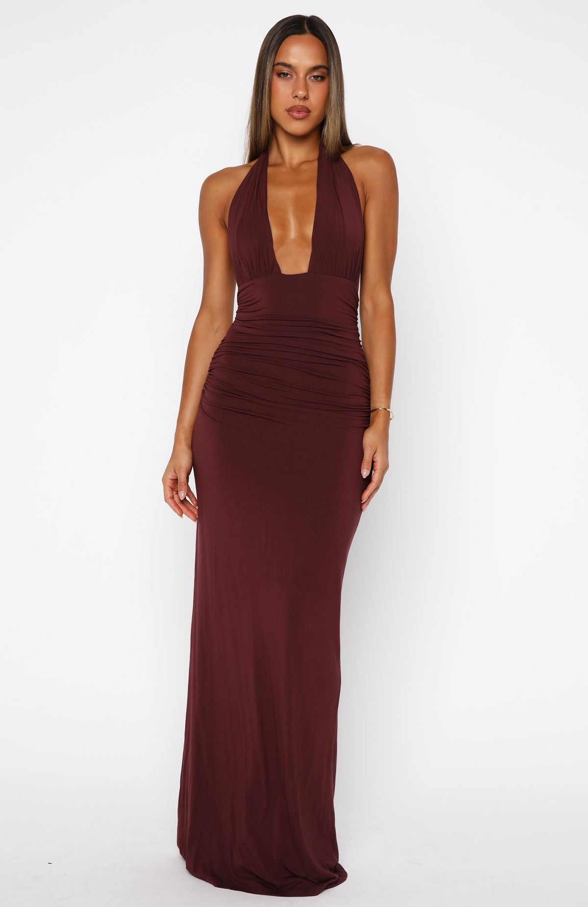 Say What You Feel Halter Maxi Dress Burgundy