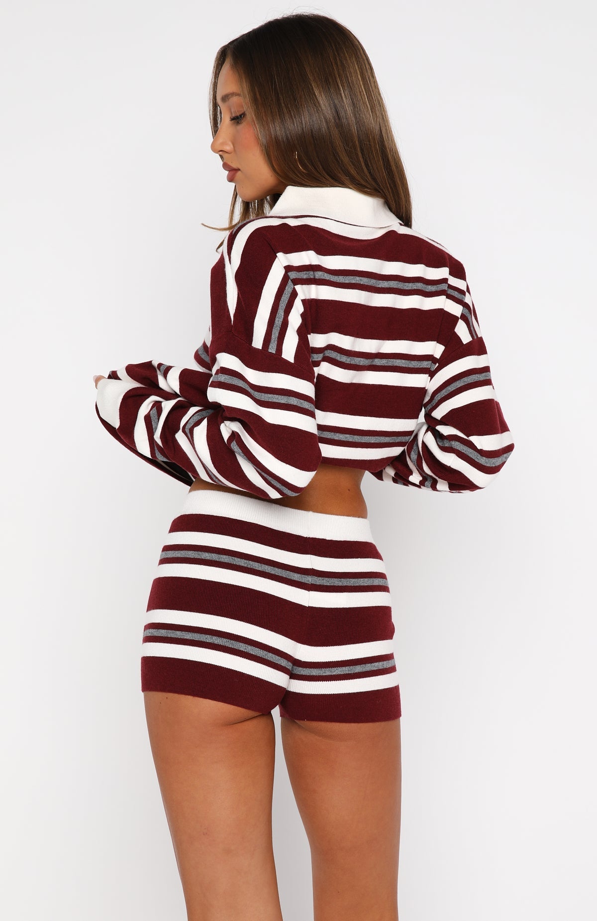 It's Ok, I'm Ok Knit Shorts Wine Stripe