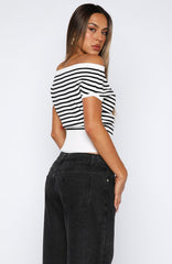 Sweet Dreams Off Shoulder Top White/Black Stripe