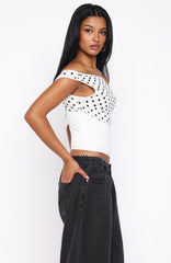 Cherry Charm Top White Polka Dot