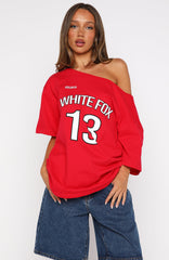 Latest Passion Off Shoulder Oversized Tee Red