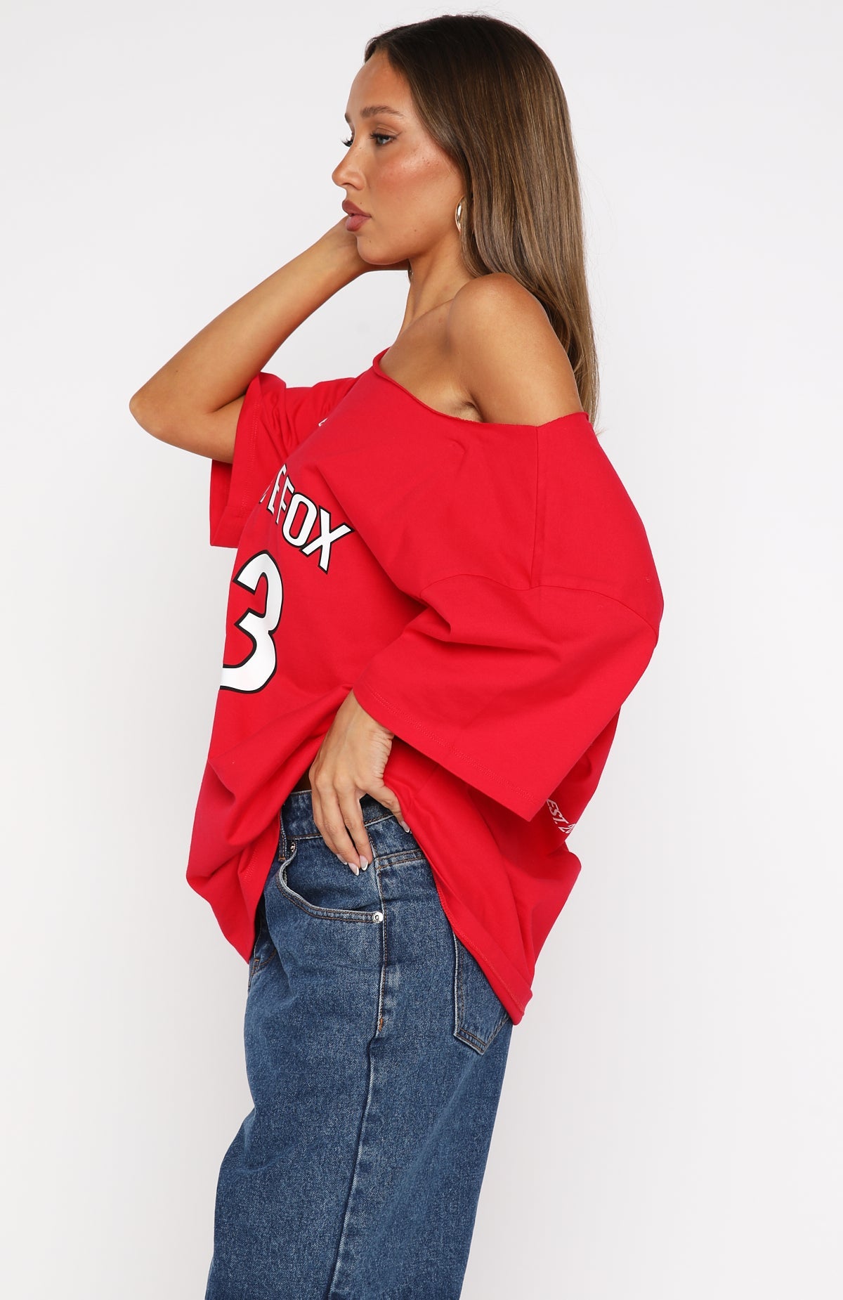 Latest Passion Off Shoulder Oversized Tee Red