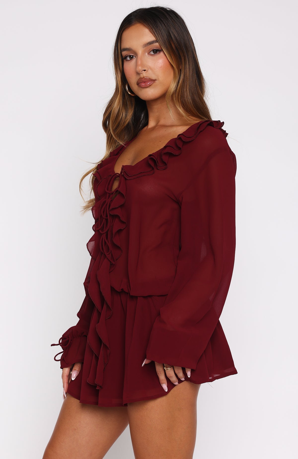 Eternal Energy Long Sleeve Mini Dress Burgundy