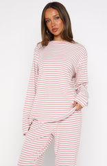 Slow Life Long Sleeve Pyjama Top Pink/White Stripe