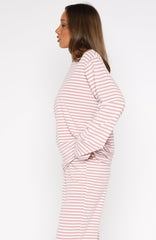 Slow Life Long Sleeve Pyjama Top Pink/White Stripe