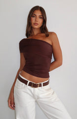 Don't Worry About It One Shoulder Top Chocolate