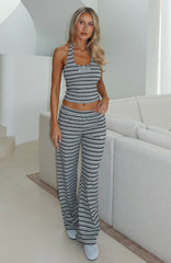 Looking Back Wide Leg Pants Grey Stripe