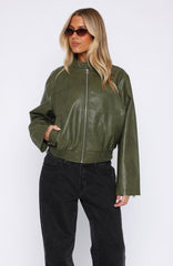 Tell Me Nothing PU Jacket Moss