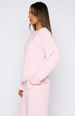 Come A Long Way Soft Lounge Relaxed Long Sleeve Ribbed Tee Pink