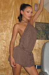Happy Girl Halter Neck Mini Dress Mocha