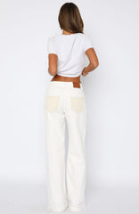 Amira Mid Rise Wide Leg Jeans White/Cream