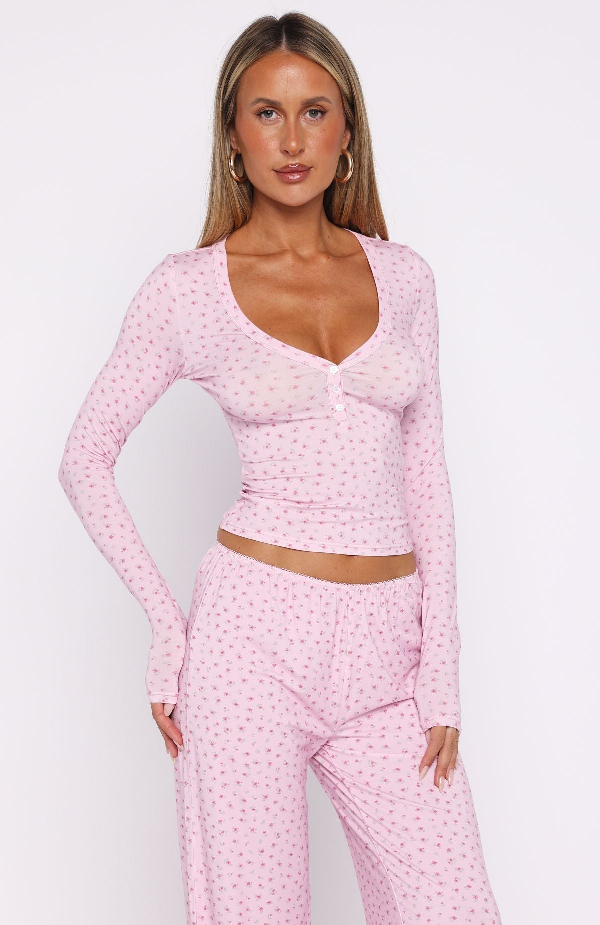 Dreamy Button Up Long Sleeve Pyjama Top Sugar Blossom