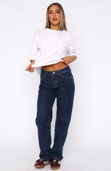 Zara Mid Rise Straight Leg Jeans Dark Blue