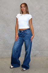 Maeve Low Rise Wide Leg Jeans Washed Dark Blue