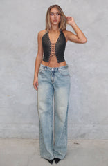 Maeve Low Rise Wide Leg Jeans Sand