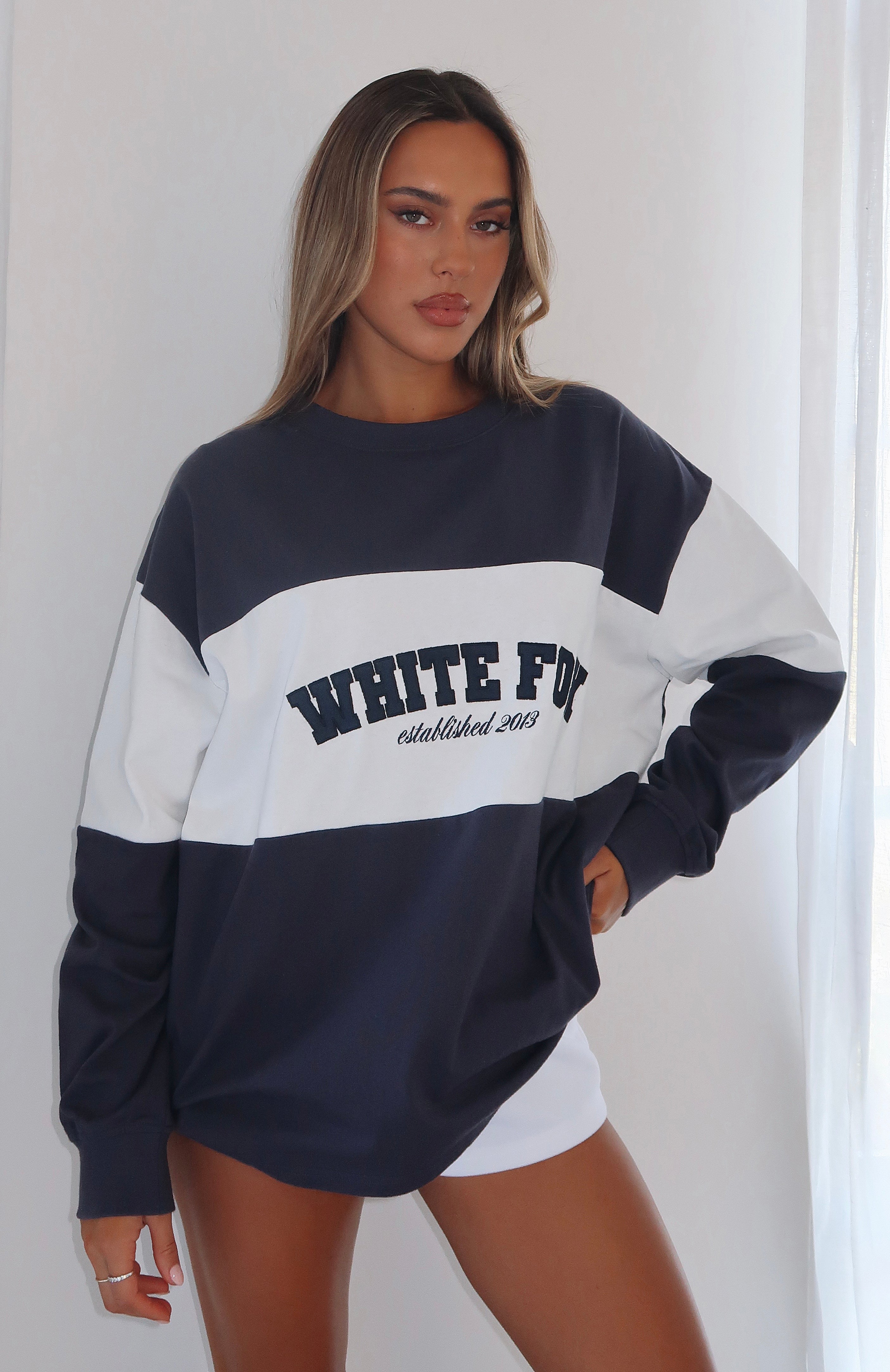 Need You More Long Sleeve Oversized Tee Navy