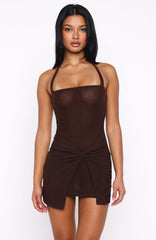 Locked In Halter Mini Dress Chocolate