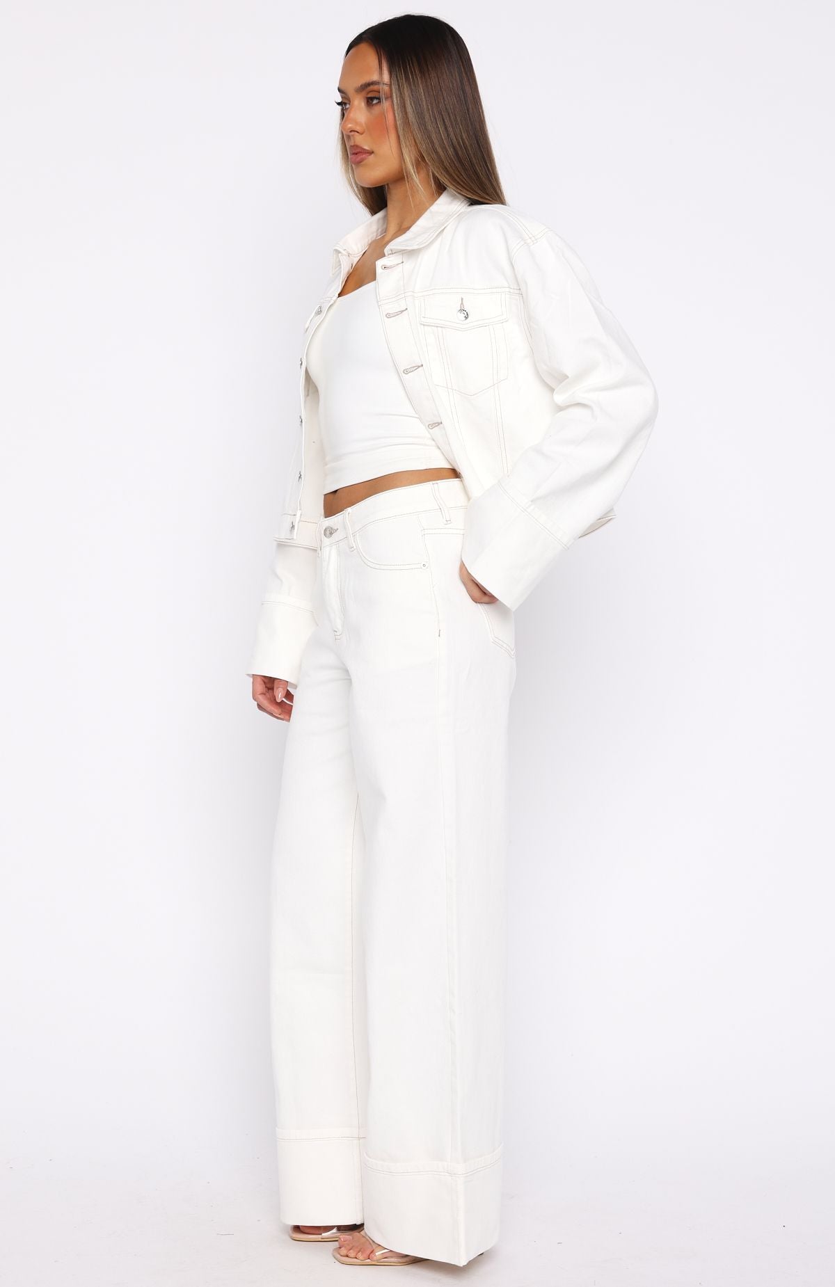 Charlotte Mid Rise Wide Leg Jeans Off White